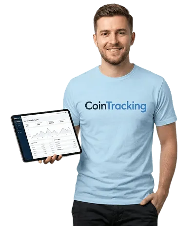 CoinTracking expert holding a tablet with the crypto tax platform